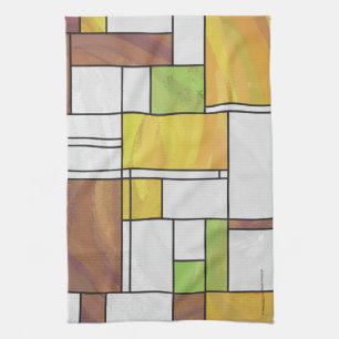 Mondrian Brown Yellow Green Print Theedoek