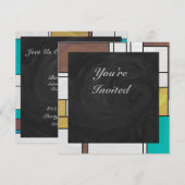 Mondrian Bruin Geel Teal Print Kaart (Voorkant / Achterkant)
