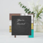 Mondrian Bruin Geel Teal Print Kaart (Staand voorkant)