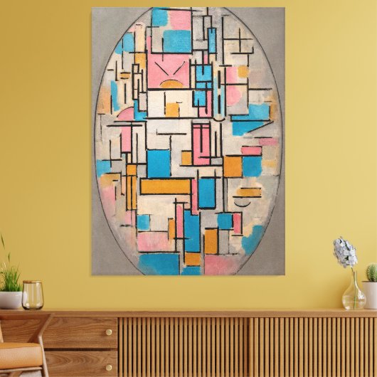 MONDRIAN - COMP. IN OVAAL MET KLEURVLAKKEN 1 1914 CANVAS AFDRUK (Insitu (Woonkamer))