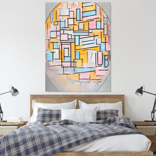 MONDRIAN - COMP. IN OVAAL MET KLEURVLAKKEN 2 1914 CANVAS AFDRUK (Insitu (Slaapkamer))