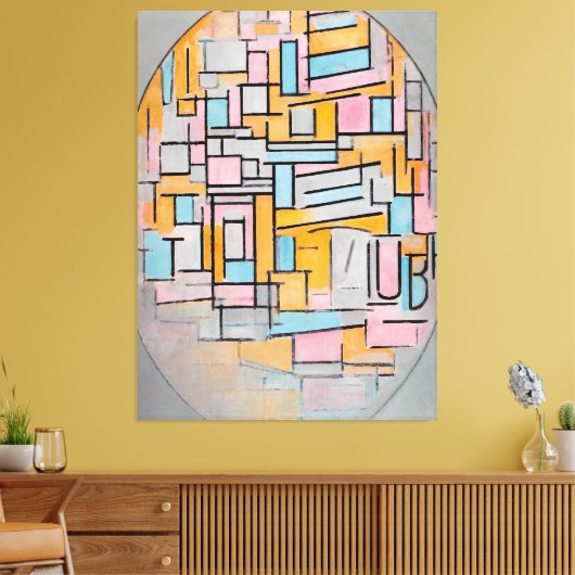 MONDRIAN - COMP. IN OVAAL MET KLEURVLAKKEN 2 1914 CANVAS AFDRUK (Insitu (Woonkamer))