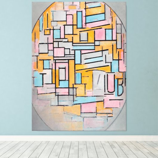 MONDRIAN - COMP. IN OVAAL MET KLEURVLAKKEN 2 1914 CANVAS AFDRUK (Insitu (Houten vloer))