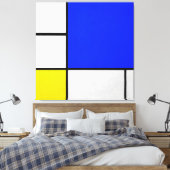 MONDRIAN - COMPOSITIE met BLAUW, WIT en GEEL Canvas Afdruk (Insitu (Slaapkamer))
