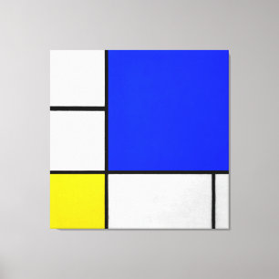 MONDRIAN - COMPOSITIE met BLAUW, WIT en GEEL Canvas Afdruk