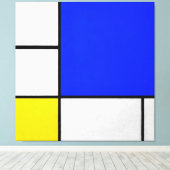 MONDRIAN - COMPOSITIE met BLAUW, WIT en GEEL Canvas Afdruk (Insitu (Houten vloer))
