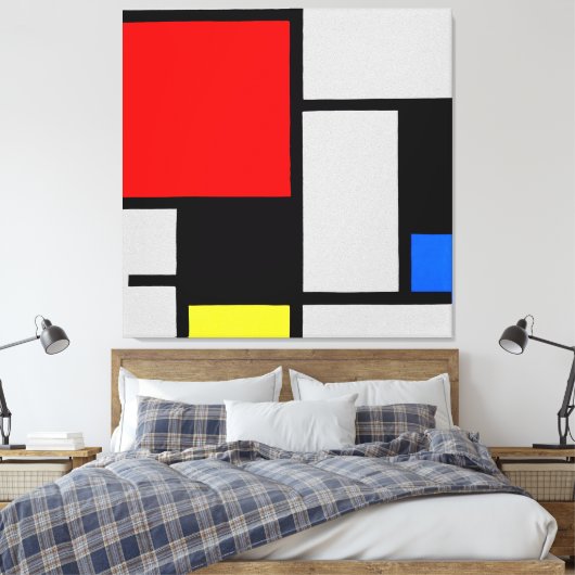 MONDRIAN - COMPOSITIE MET GROOT ROOD VLAK 1921 CANVAS AFDRUK (Insitu (Slaapkamer))