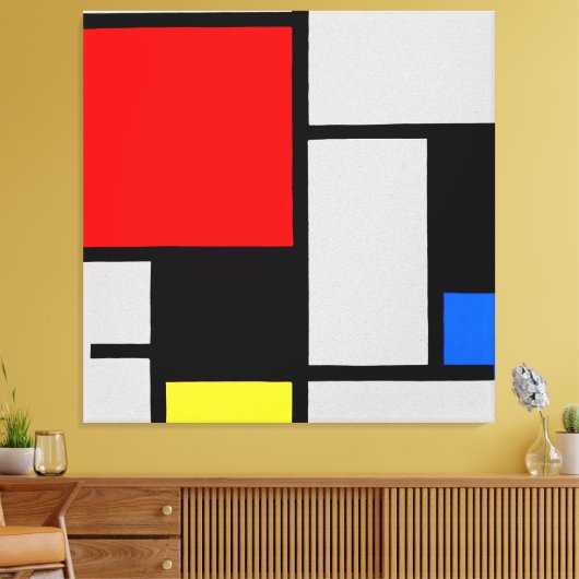MONDRIAN - COMPOSITIE MET GROOT ROOD VLAK 1921 CANVAS AFDRUK (Insitu (Woonkamer))