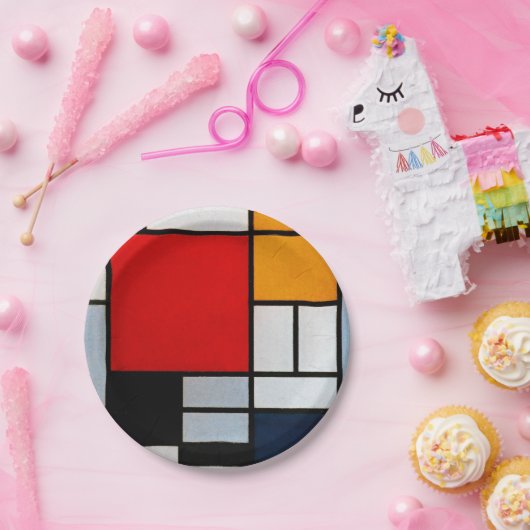 Mondrian - Compositie met groot rood vlak Papieren Bordje (Feest)