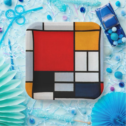 Mondrian - Compositie met groot rood vlak Papieren Bordje (Feest)