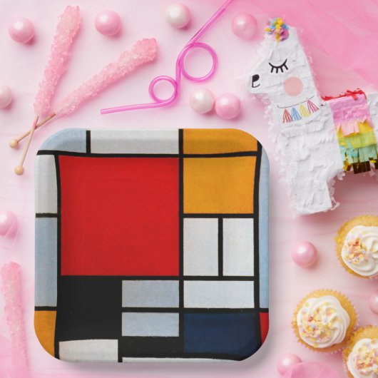 Mondrian - Compositie met groot rood vlak Papieren Bordje (Feest)