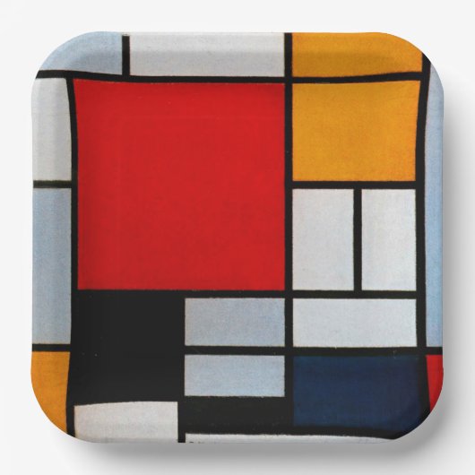 Mondrian - Compositie met groot rood vlak Papieren Bordje (Voorkant)