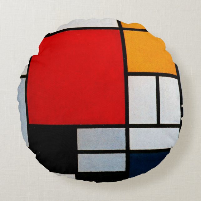 Mondrian - Compositie met groot rood vlak Rond Kussen (Voorkant)