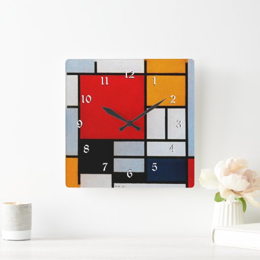 Mondrian - Compositie met groot rood vlak Vierkante Klok (Huis)