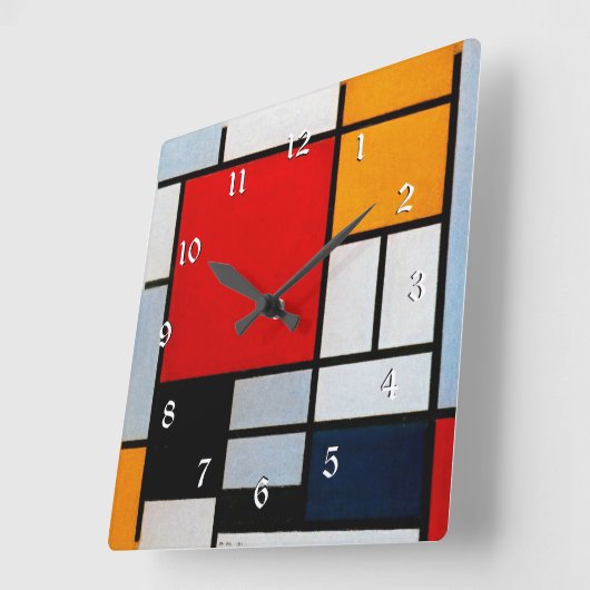 Mondrian - Compositie met groot rood vlak Vierkante Klok (Hoek)