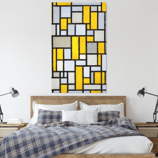 MONDRIAN - COMPOSITIE MET RASTER 1 - 1918 - CANVAS AFDRUK (Insitu (Slaapkamer))