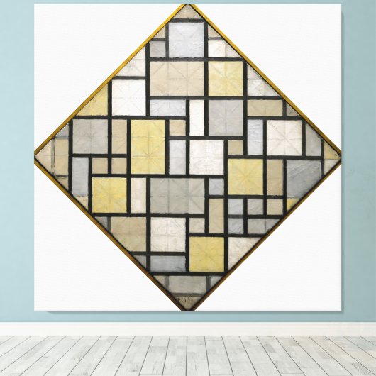 MONDRIAN - COMPOSITIE MET RASTER 5: RUIT - 1919 CANVAS AFDRUK (Insitu (Houten vloer))