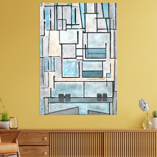 MONDRIAN - COMPOSITIE VI - 9 - BLAUWE GEVEL - 1914 CANVAS AFDRUK (Insitu (Woonkamer))
