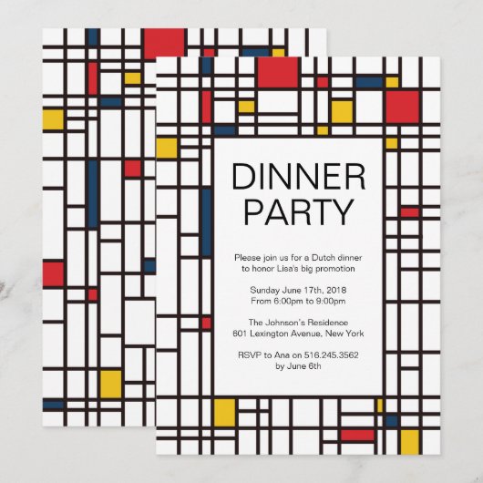 Mondrian de Stijl Geometric Pattern Partij Kaart (Voorkant / Achterkant)