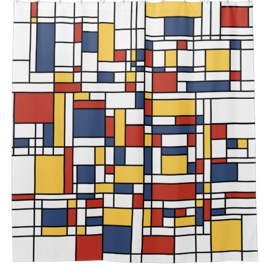 Mondrian De Stijl Pattern Douchegordijn (Voorkant)