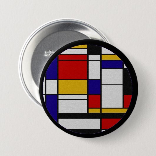 Mondrian De Stijl Ronde Button 7,6 Cm (Voorkant /achterkant)
