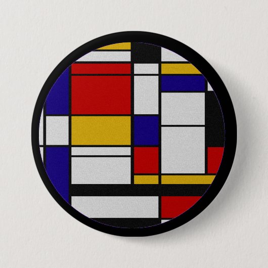 Mondrian De Stijl Ronde Button 7,6 Cm (Voorkant)