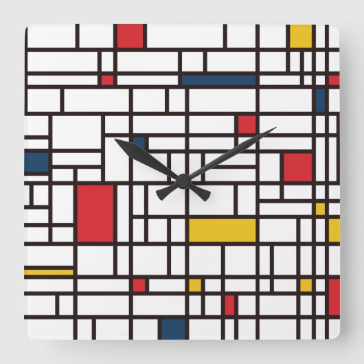 Mondrian De Stijl Vierkante Klok (Voorkant)