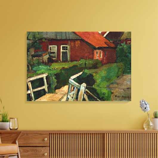 Mondrian - Farm Building with Bridge Canvas Afdruk (Insitu (Woonkamer))