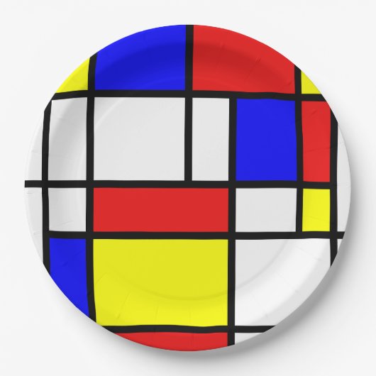 Mondrian Geïnspired Papieren Bordje (Voorkant)
