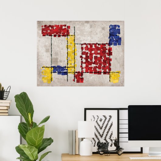 Mondrian Geïnspired Squares Poster (Thuiskantoor)