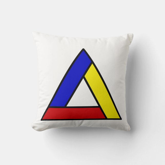Mondrian geïnspireerde abstracte driehoekskunst kussen (Voorkant)