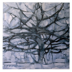 Mondrian - Gray Tree, beroemd schilderij, Tegeltje