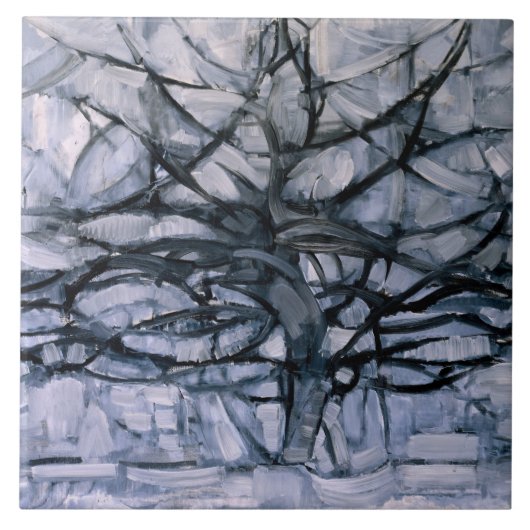 Mondrian - Gray Tree, beroemd schilderij, Tegeltje (Voorkant)