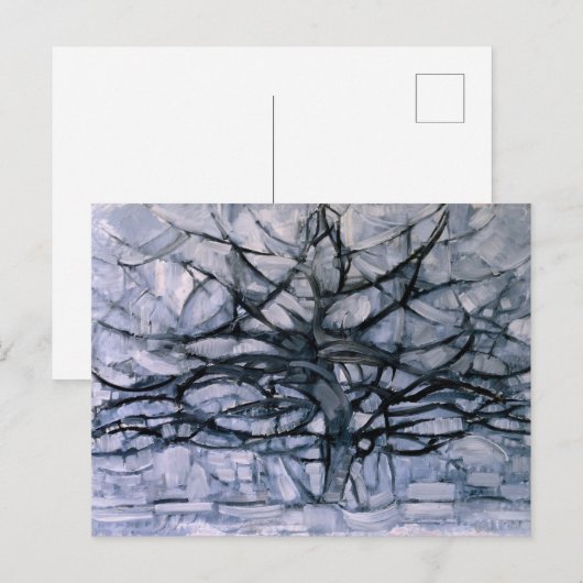 Mondrian - grijze boom, beroemd schilderij, briefkaart (Voorkant / Achterkant)