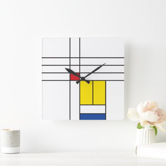 Mondrian II Minimalist de Stijl Modern Art Design Vierkante Klok (Huis)