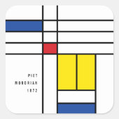Mondrian II Minimalist de Stijl Modern Art Design Vierkante Sticker (Voorkant)