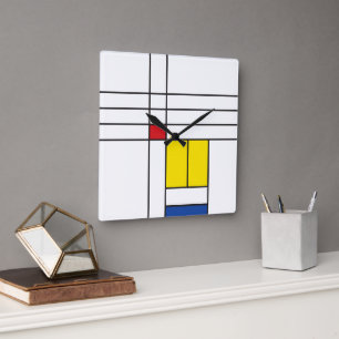 Mondrian II Minimalistisch De Stijl Modern Kunst D Vierkante Klok