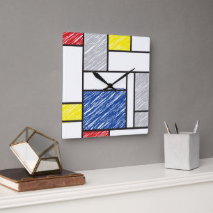Mondrian Krabbelt Minimalistisch De Stijl Moderne  Vierkante Klok