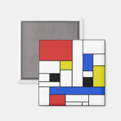 Mondrian Lijnen 2 Inch Vierkante Magneet (Voorkant / Achterkant)
