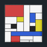 Mondrian Lijnen 2 Inch Vierkante Magneet<br><div class="desc">Ontwerp geïnspireerd door de Nederlandse schilder Piet Mondrian in rood, blauw, geel en zwart</div>