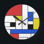 Mondrian Lines Round Wall Clock Ronde Klok<br><div class="desc">Design inspired by dutch painter Piet Mondrian in red,  blue,  yellow,  and black</div>
