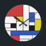 Mondrian Lines Round Wall Clock Ronde Klok<br><div class="desc">Design inspired by dutch painter Piet Mondrian in red,  blue,  yellow,  and black</div>