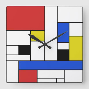 Mondrian Lines Square Wall klok