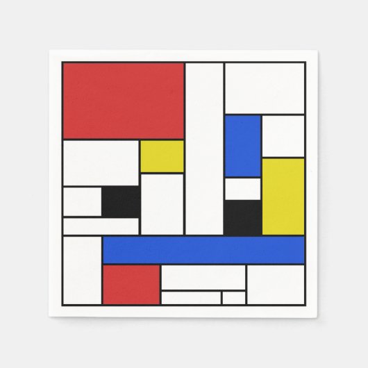 Mondrian Lines Witte Cocktaillinpapieren Servetten (Voorkant)