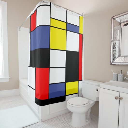 Mondrian, minimalistisch douchegordijn (In situ)