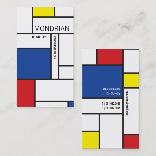 Mondrian Modern Art de Stijl Minimalist Abstract Visitekaartje (Voorkant / Achterkant)