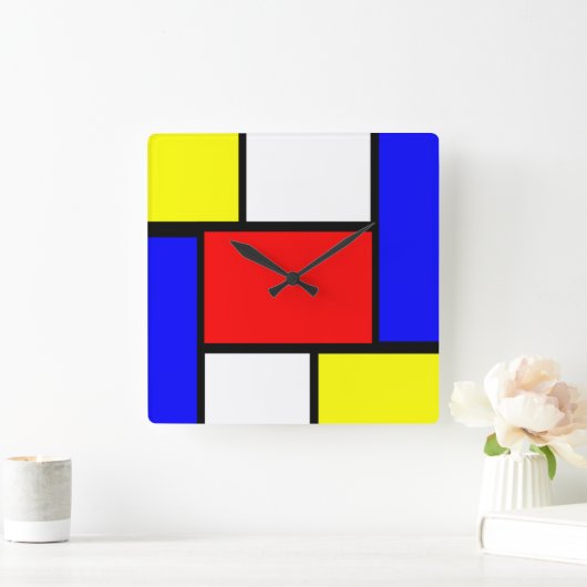 Mondrian Pattern Style Vierkante Klok (Huis)