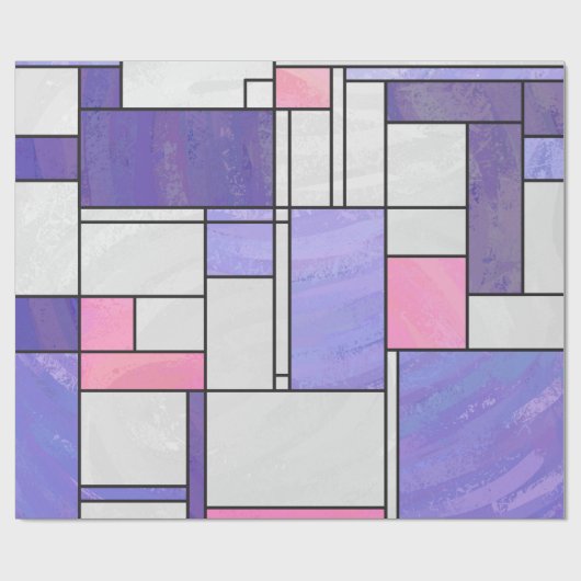 Mondrian Pink Paars White Print Cadeaupapier (Vlak)