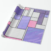 Mondrian Pink Paars White Print Cadeaupapier (Uitgerold)