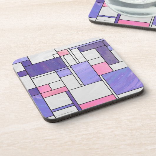 Mondrian Pink Paars White Print Drankjes Onderzetter (Linkerzijde)